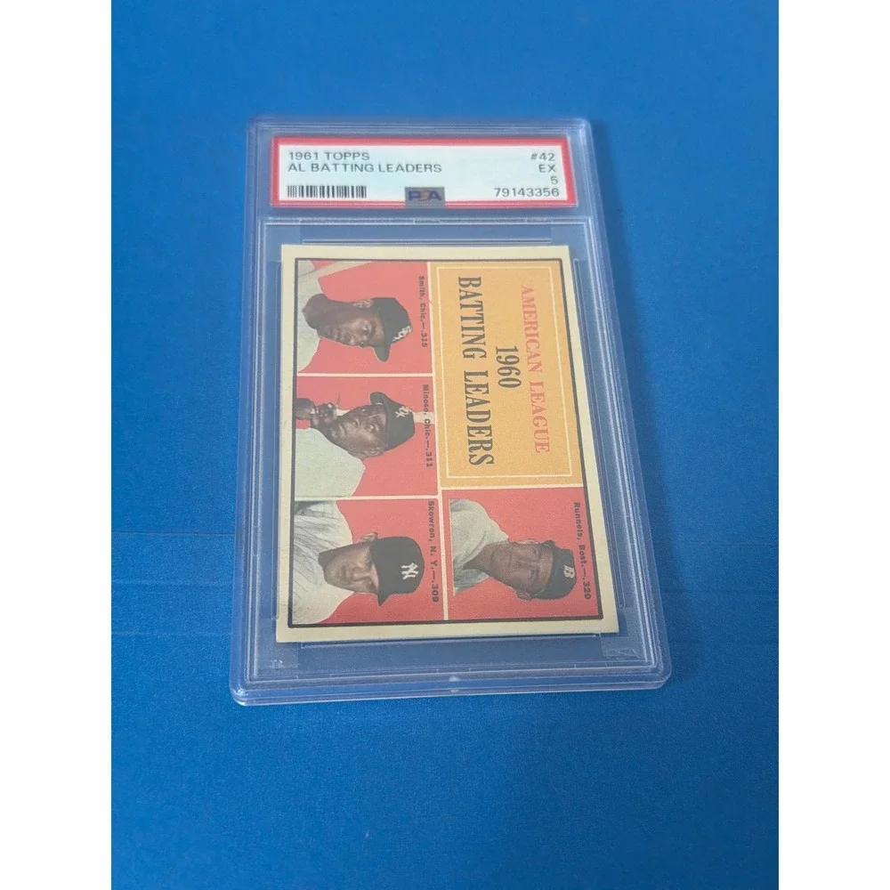 1961 Topps AL Batting Leaders #42 Runnels Smith Minoso Skowron PSA 5 EX Baseball
